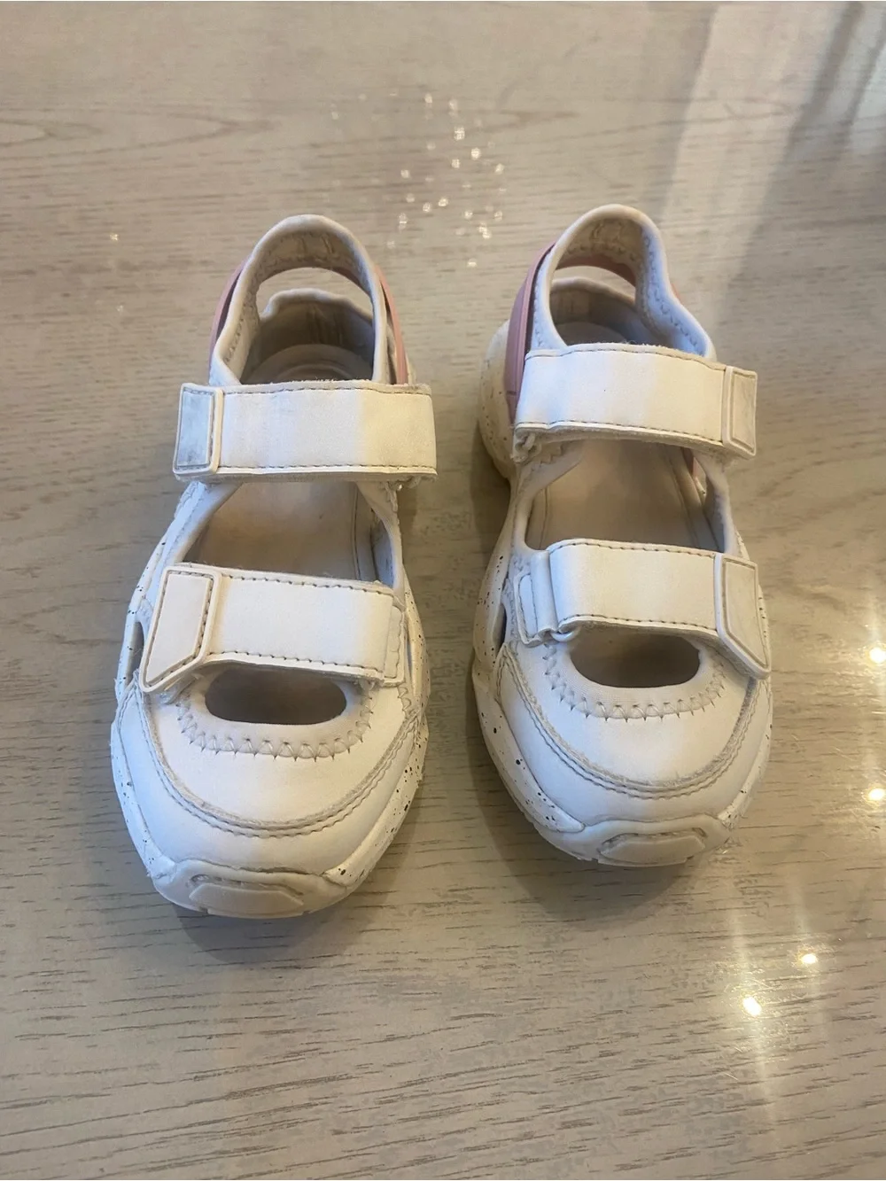 Zara White Kids Velcro Sandal Sneakers with Pink Trim